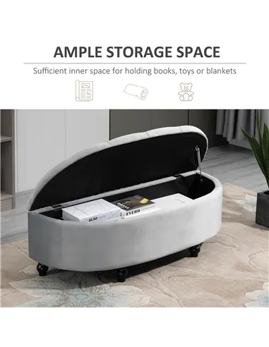 HOMCOM Semi-Circle Ottoman Storage Bench, Bed End Bench, Tufted Upholstered Window Seat Footrest Stool with Rubberwood Legs for 