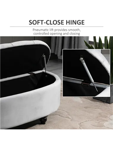 HOMCOM Semi-Circle Ottoman Storage Bench, Bed End Bench, Tufted Upholstered Window Seat Footrest Stool with Rubberwood Legs for 