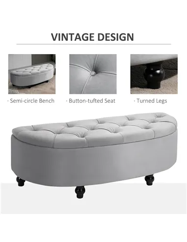 HOMCOM Semi-Circle Ottoman Storage Bench, Bed End Bench, Tufted Upholstered Window Seat Footrest Stool with Rubberwood Legs for 