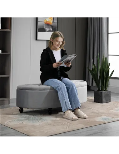 HOMCOM Semi-Circle Ottoman Storage Bench, Bed End Bench, Tufted Upholstered Window Seat Footrest Stool with Rubberwood Legs for 