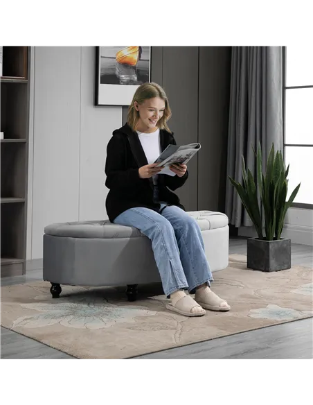 HOMCOM Semi-Circle Ottoman Storage Bench, Bed End Bench, Tufted Upholstered Window Seat Footrest Stool with Rubberwood Legs for 