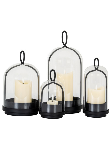 High-quality metal and wood construction of Hill Interiors SKU 24384 Nyx Medium Candle Holder With Glass Cloche, detailed view