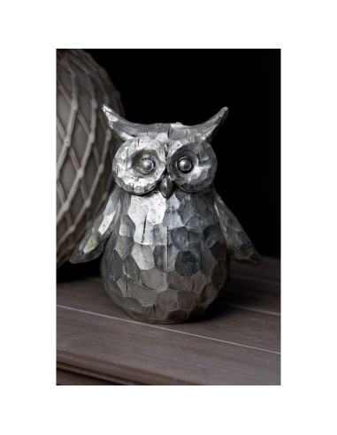 High-quality metal and wood construction of Hill Interiors SKU 21714 Olive The Large Silver Ceramic Owl, detailed view for UK c