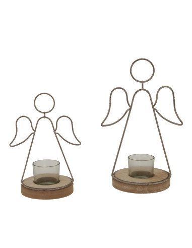 High-quality metal and wood construction of Hill Interiors SKU 24083 Rustic  Outline Angel Tealight On Stand With Glass Votive,