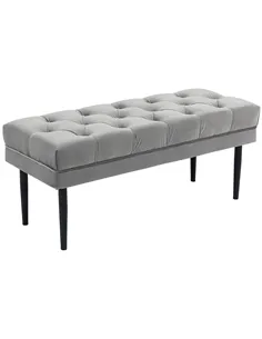 HOMCOM Velvet Bed End Bench, Button Tufted Window Seat, Hallway Shoe Bench, Upholstered Accent Lounge Chair Stool for Living Roo