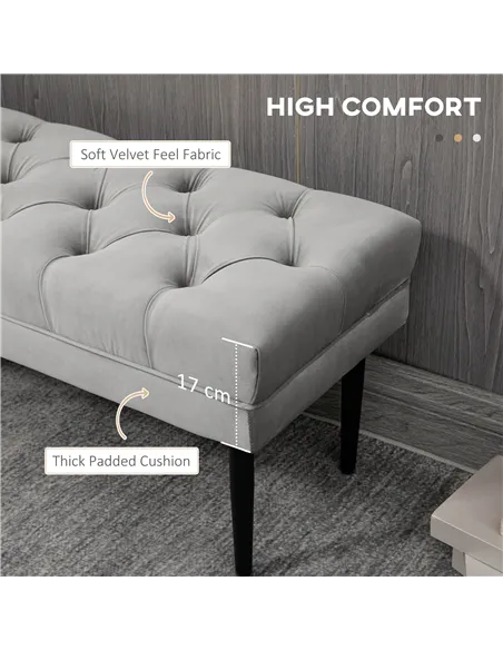 HOMCOM Velvet Bed End Bench, Button Tufted Window Seat, Hallway Shoe Bench, Upholstered Accent Lounge Chair Stool for Living Roo