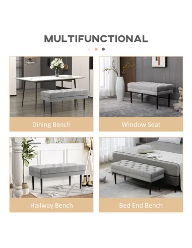 HOMCOM Velvet Bed End Bench, Button Tufted Window Seat, Hallway Shoe Bench, Upholstered Accent Lounge Chair Stool for Living Roo