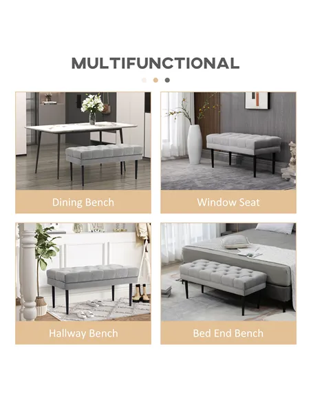 HOMCOM Velvet Bed End Bench, Button Tufted Window Seat, Hallway Shoe Bench, Upholstered Accent Lounge Chair Stool for Living Roo