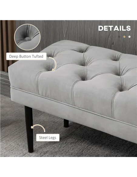 HOMCOM Velvet Bed End Bench, Button Tufted Window Seat, Hallway Shoe Bench, Upholstered Accent Lounge Chair Stool for Living Roo