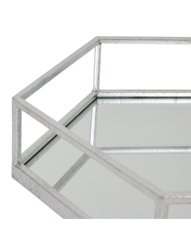 High-quality metal and wood construction of Hill Interiors SKU 22488 Silver Hexagon Set Of Two Trays, detailed view for UK cust