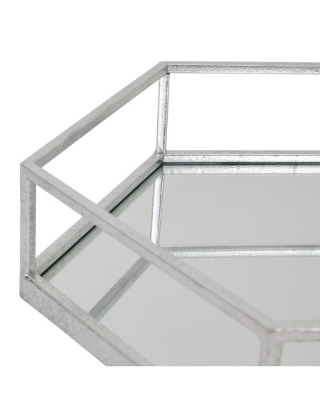 High-quality metal and wood construction of Hill Interiors SKU 22488 Silver Hexagon Set Of Two Trays, detailed view for UK cust