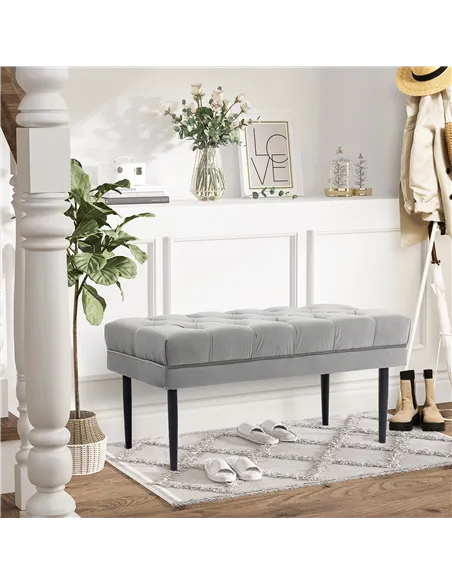 HOMCOM Velvet Bed End Bench, Button Tufted Window Seat, Hallway Shoe Bench, Upholstered Accent Lounge Chair Stool for Living Roo