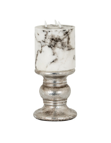 High-quality metal and wood construction of Hill Interiors SKU 21706 Silver Punch Faced Ceramic Large Candle Holder, detailed v