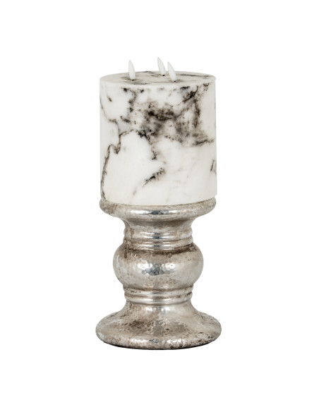 High-quality metal and wood construction of Hill Interiors SKU 21706 Silver Punch Faced Ceramic Large Candle Holder, detailed v
