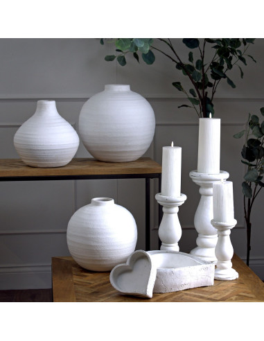 Affordable industrial style furniture Hill Interiors Small Matt White Ceramic Candle Holder 22259 for modern home decor, free s