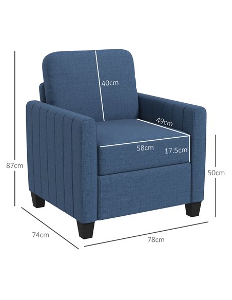 HOMCOM Modern Boxy Linen-Look Armchair - Blue