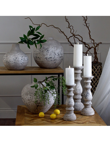 Affordable industrial style furniture Hill Interiors Small Stone Ceramic Column Candle Holder 22256 for modern home decor, free