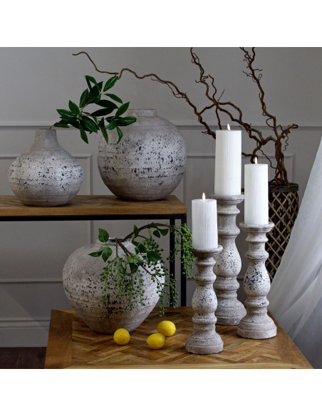 Affordable industrial style furniture Hill Interiors Small Stone Ceramic Column Candle Holder 22256 for modern home decor, free