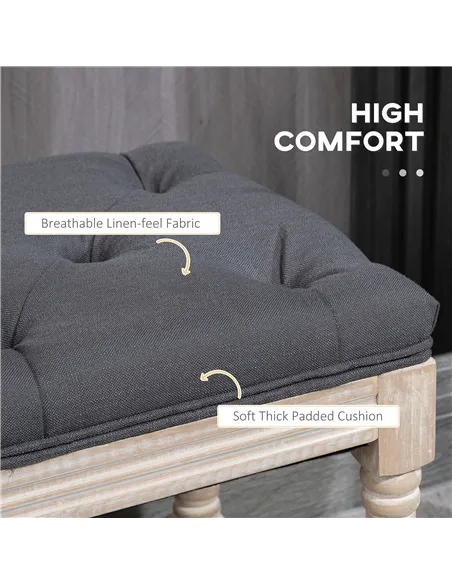 HOMCOM 2-Tier Bed End Bench, Vintage Stool, Wooden Window Seat with Storage Shelf, Button Tufted Upholstered Footstool for Livin