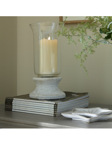 High-quality metal and wood construction of Hill Interiors SKU 9018 Stone Based Hurricane Lantern, detailed view for UK custome