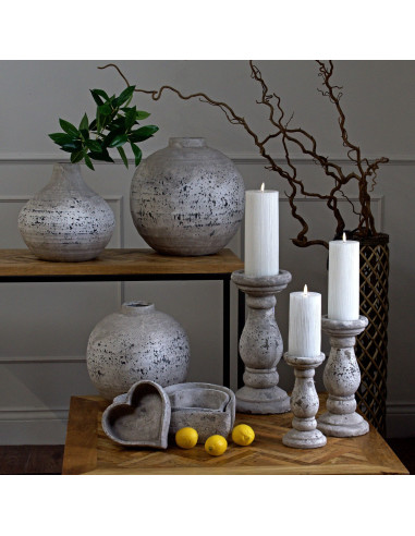 High-quality metal and wood construction of Hill Interiors SKU 22263 Stone Ceramic Candle Holder, detailed view for UK customer