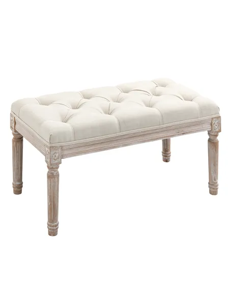 HOMCOM 80cm End of Bed Bench, Window Seat, Tufted Bench for Bedroom, Hallway, Living Room, Cream White
