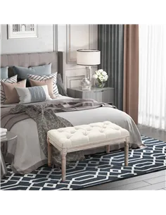 HOMCOM 80cm End of Bed Bench, Window Seat, Tufted Bench for Bedroom, Hallway, Living Room, Cream White 2