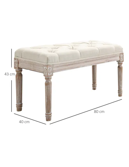 HOMCOM 80cm End of Bed Bench, Window Seat, Tufted Bench for Bedroom, Hallway, Living Room, Cream White