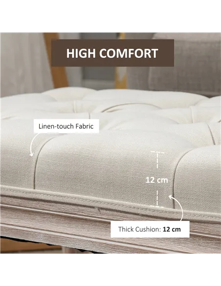 HOMCOM 80cm End of Bed Bench, Window Seat, Tufted Bench for Bedroom, Hallway, Living Room, Cream White