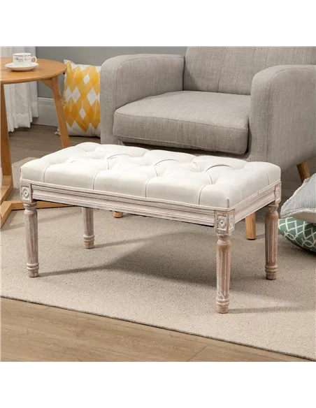 HOMCOM 80cm End of Bed Bench, Window Seat, Tufted Bench for Bedroom, Hallway, Living Room, Cream White