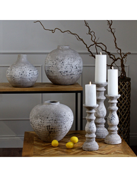 High-quality metal and wood construction of Hill Interiors SKU 22246 Tiber Large Stone Ceramic Vase, detailed view for UK custo