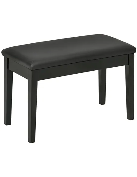HOMCOM Classic Piano Bench Stool, PU Leather Padded Keyboard Stool with Rubber Wood Legs and Music Storage Compartment, Black