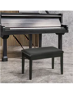 HOMCOM Classic Piano Bench Stool, PU Leather Padded Keyboard Stool with Rubber Wood Legs and Music Storage Compartment, Black 2