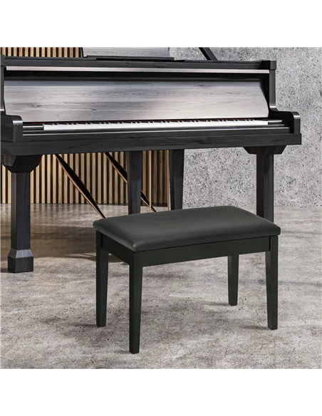 HOMCOM Classic Piano Bench Stool, PU Leather Padded Keyboard Stool with Rubber Wood Legs and Music Storage Compartment, Black