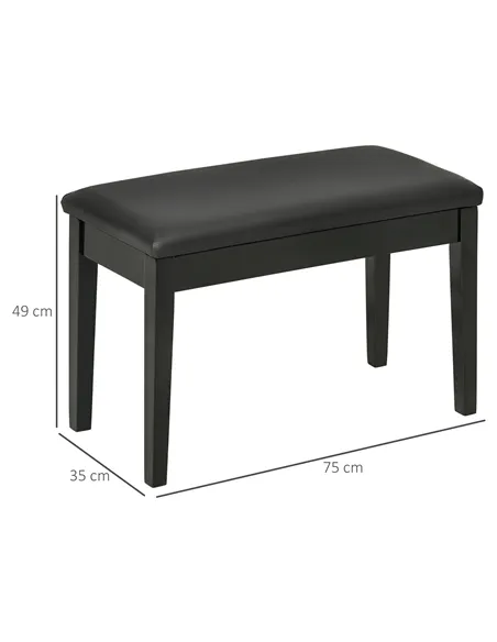 HOMCOM Classic Piano Bench Stool, PU Leather Padded Keyboard Stool with Rubber Wood Legs and Music Storage Compartment, Black