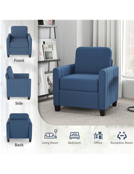 HOMCOM Modern Boxy Linen-Look Armchair - Blue