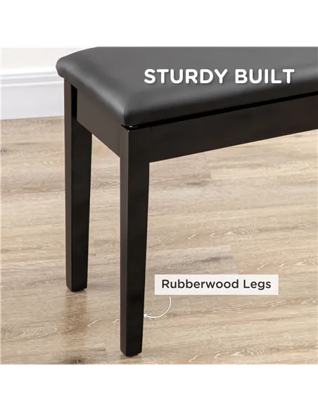HOMCOM Classic Piano Bench Stool, PU Leather Padded Keyboard Stool with Rubber Wood Legs and Music Storage Compartment, Black