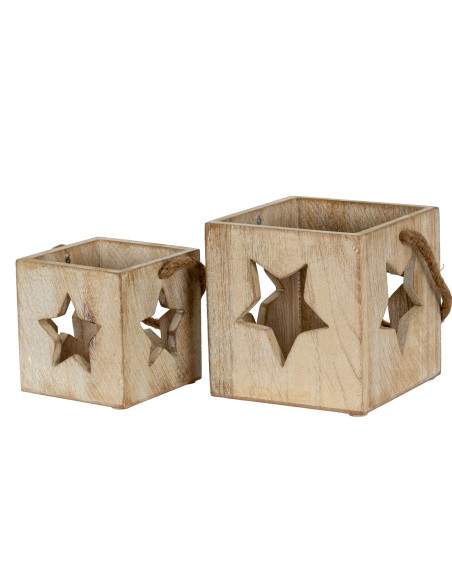 High-quality metal and wood construction of Hill Interiors SKU 21844 Washed Wood Large Star Tealight Candle Holder, detailed vi