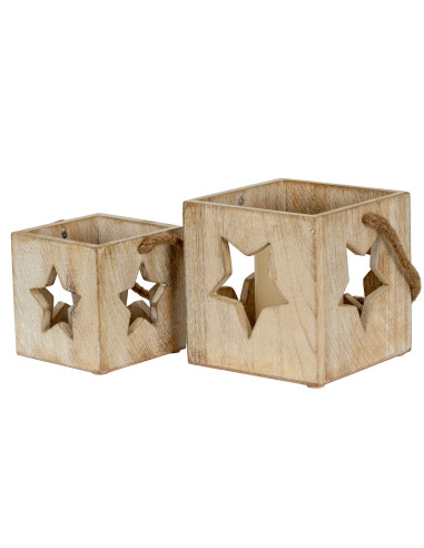 High-quality metal and wood construction of Hill Interiors SKU 21843 Washed Wood Star Tealight Candle Holder, detailed view for