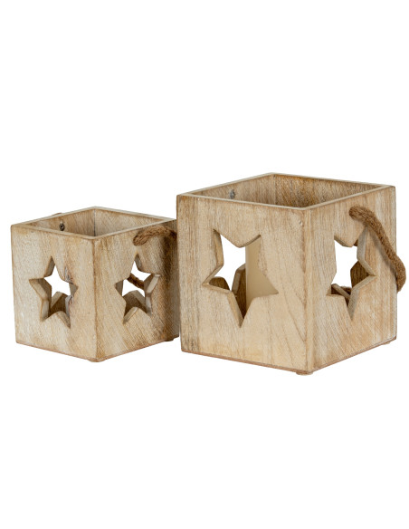 High-quality metal and wood construction of Hill Interiors SKU 21843 Washed Wood Star Tealight Candle Holder, detailed view for
