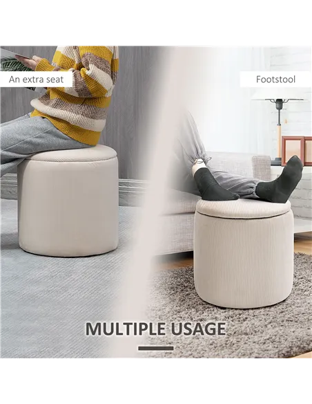 HOMCOM Set of 2 Round Ottoman with Storage, Fabric Vanity Stool for Makeup, Footrest Stool with Removable Lid for Living Room & 