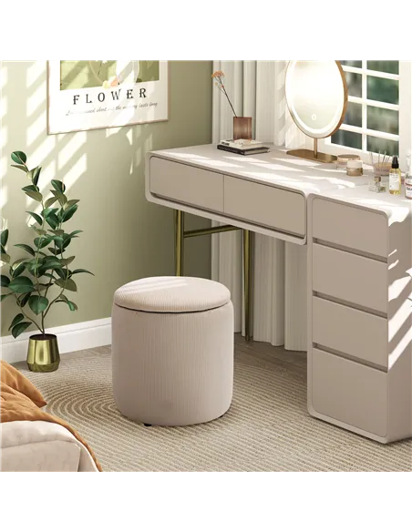 HOMCOM Set of 2 Round Ottoman with Storage, Fabric Vanity Stool for Makeup, Footrest Stool with Removable Lid for Living Room & 
