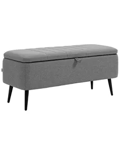 HOMCOM Storage Ottoman with Flip Top, Rectangular Upholstered Bench, Linen Look Fabric Footstool with Steel Legs for Living Room