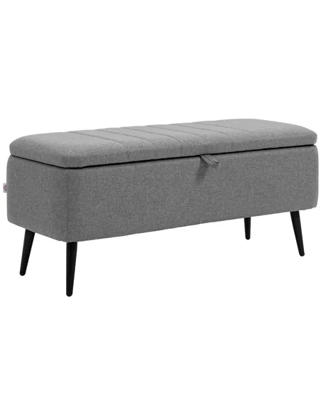 HOMCOM Storage Ottoman with Flip Top, Rectangular Upholstered Bench, Linen Look Fabric Footstool with Steel Legs for Living Room