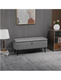 HOMCOM Storage Ottoman with Flip Top, Rectangular Upholstered Bench, Linen Look Fabric Footstool with Steel Legs for Living Room 2