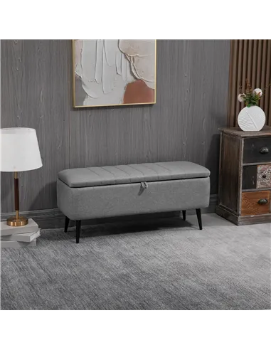 HOMCOM Storage Ottoman with Flip Top, Rectangular Upholstered Bench, Linen Look Fabric Footstool with Steel Legs for Living Room