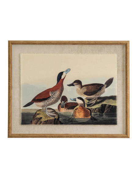 Hill Interiors Flora & Fauna Collection Ducks On Linen In Beaded Frame 24192 - Authentic Hill Interiors furniture directly from