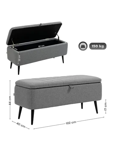 HOMCOM Storage Ottoman with Flip Top, Rectangular Upholstered Bench, Linen Look Fabric Footstool with Steel Legs for Living Room