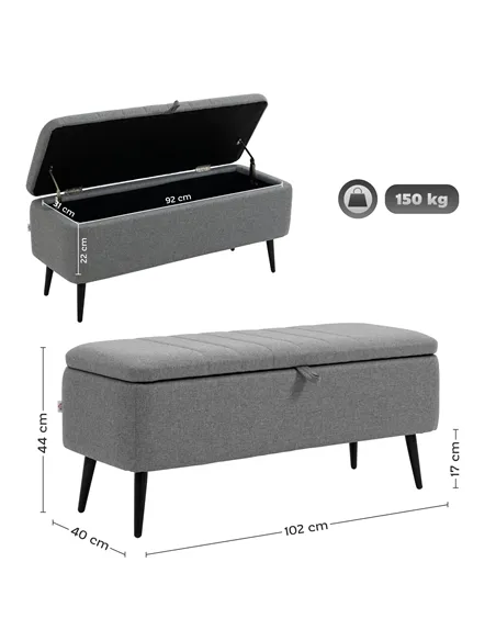 HOMCOM Storage Ottoman with Flip Top, Rectangular Upholstered Bench, Linen Look Fabric Footstool with Steel Legs for Living Room