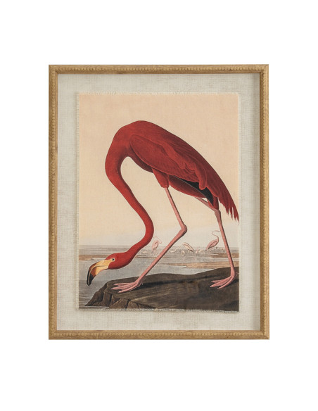 Hill Interiors Flora & Fauna Collection Flamingo On Linen In Beaded Frame 24184 - Authentic Hill Interiors furniture directly f